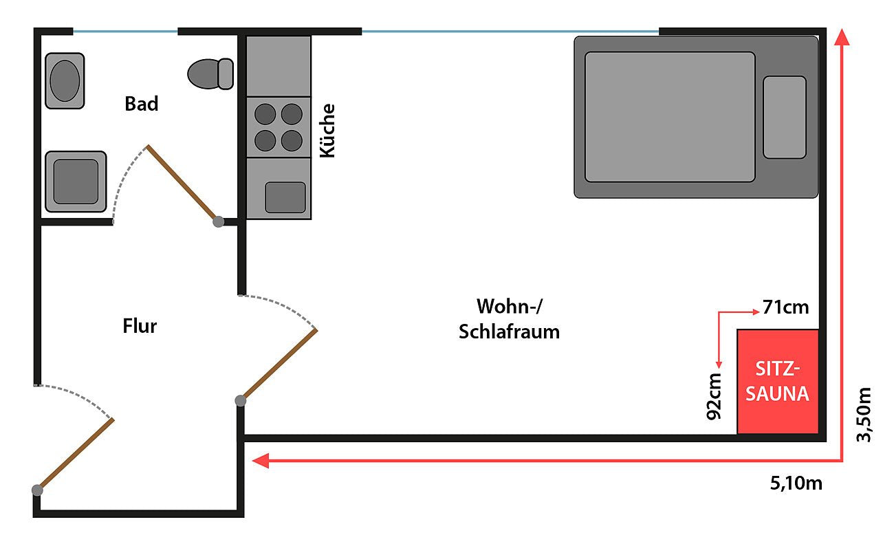 Infrarot-Sitzsauna aus Hemlock-Holz, 760 W, kompakt, 1 Person