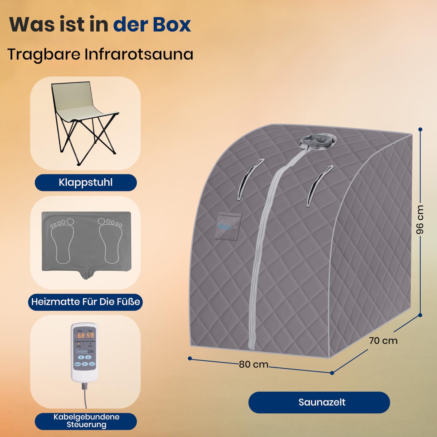 SereneLife Dampfsauna Zelt Grau, faltbar, bis 60 °C, 70×80×98 cm