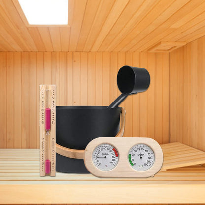 Sauna Komplett-Set 4-teilig – Eimer, Kelle, Thermometer & Sanduhr