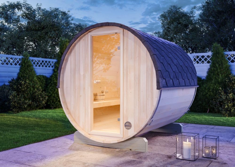 FinnTherm Fass-Sauna Mini S – Gartensauna 220cm, 4 Personen