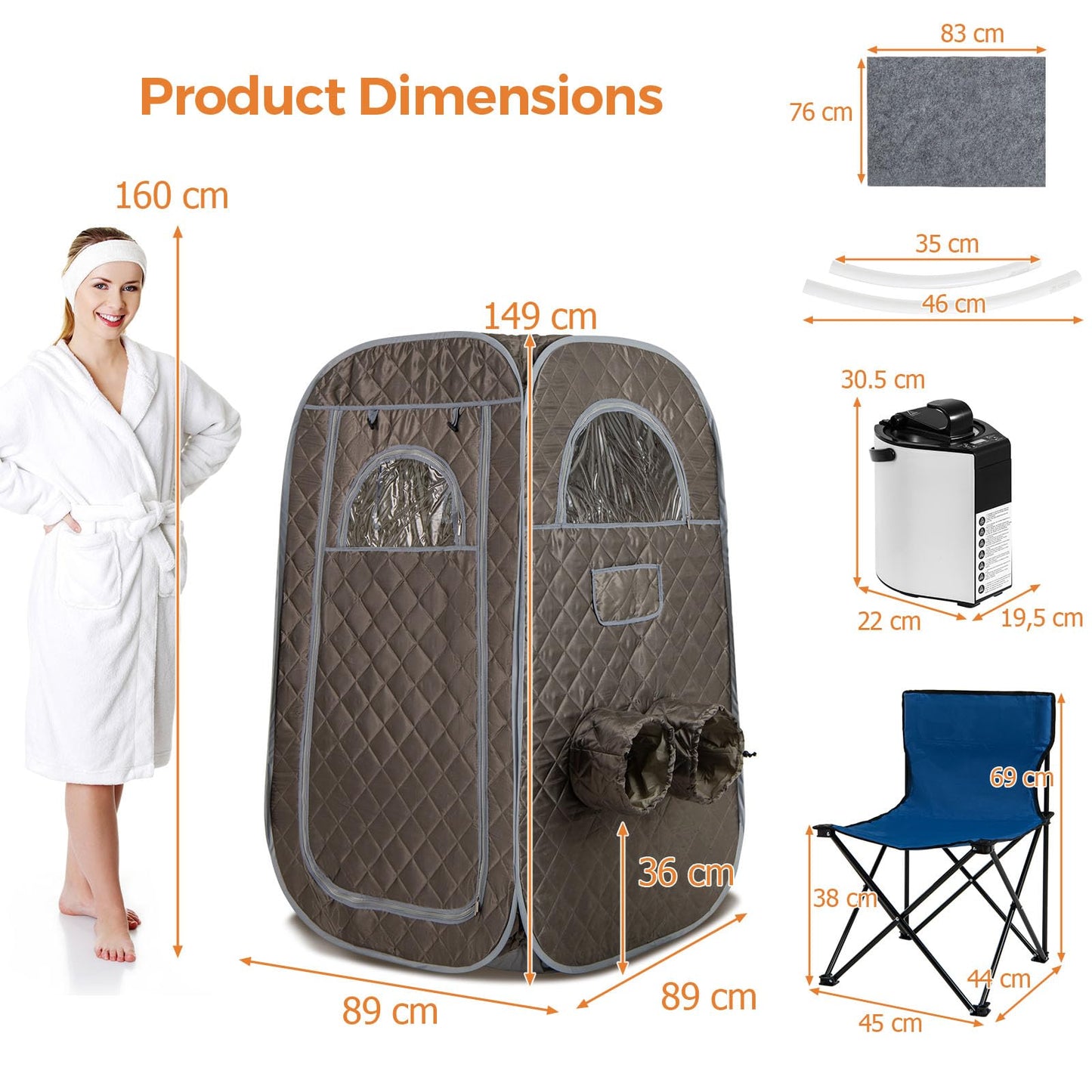 HOMASIS Tragbare Dampfsauna mit 3L Dampfgenerator – Grau