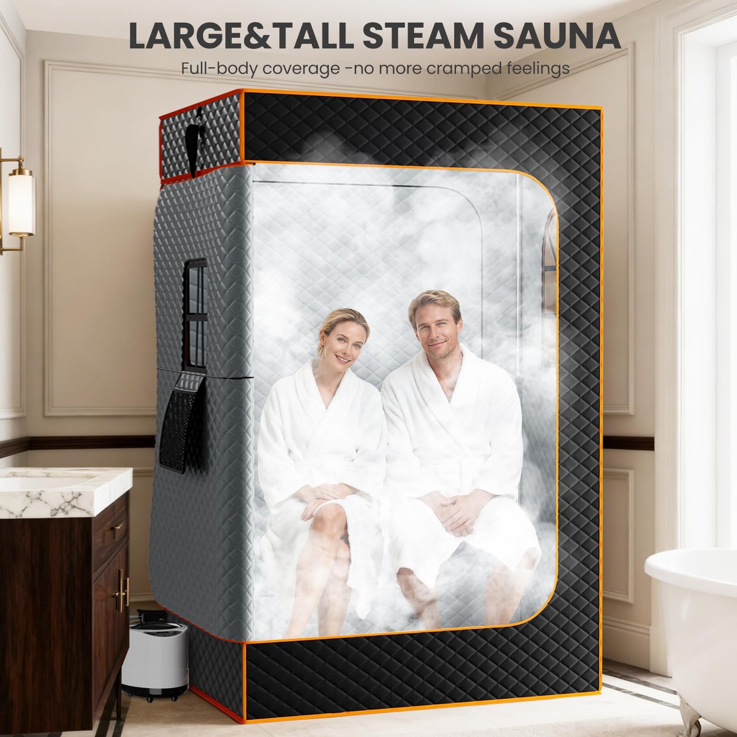 Portable Dampfsauna mit 3-Fenster-Design, 1.200 W, 2,6 L
