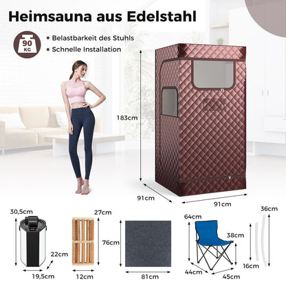 COSTWAY Dampfsauna für Zuhause – 3-L-Dampfgenerator, 91x91x183 cm