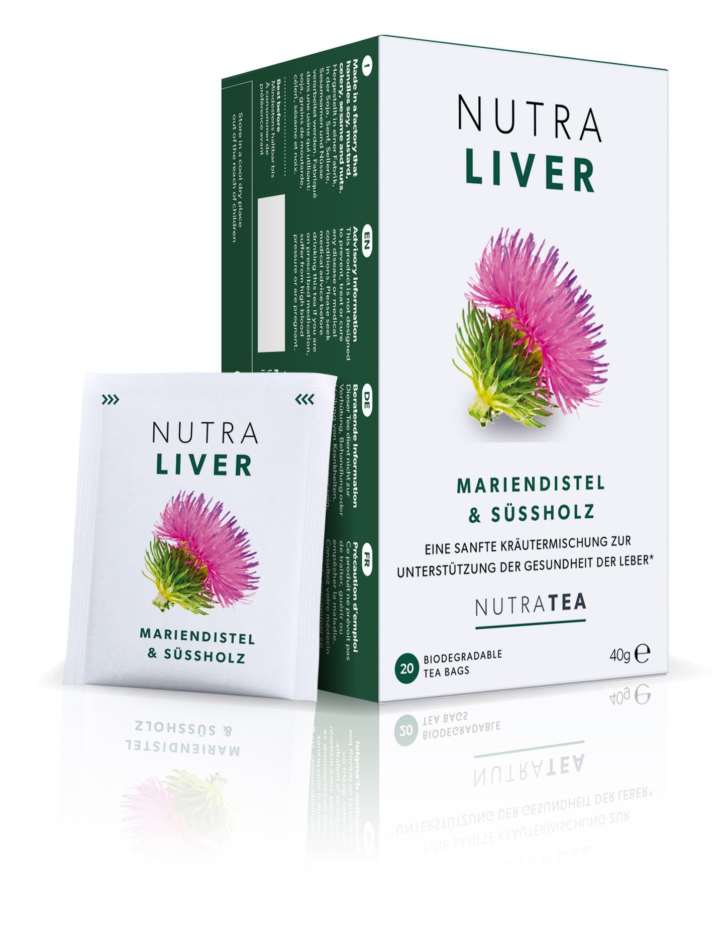 Nutra Tea NUTRALIVER - Detox Tee zum Entgiften der Leber, trägt zur Unterstützung der Leber & gesunde Verdauung bei, 20 wiederverwendbare Teebeutel, Leber Tee mit Mariendistel & Lakritz - (1 Packung)
