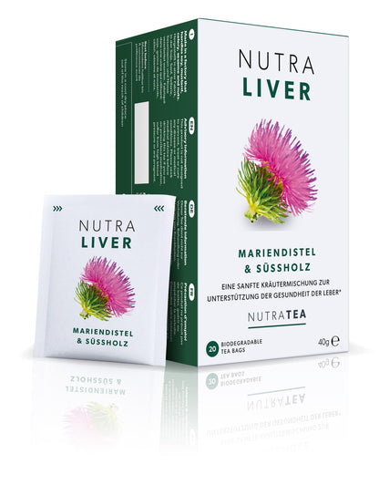 Nutra Tea NUTRALIVER - Detox Tee zum Entgiften der Leber, trägt zur Unterstützung der Leber & gesunde Verdauung bei, 20 wiederverwendbare Teebeutel, Leber Tee mit Mariendistel & Lakritz - (1 Packung)