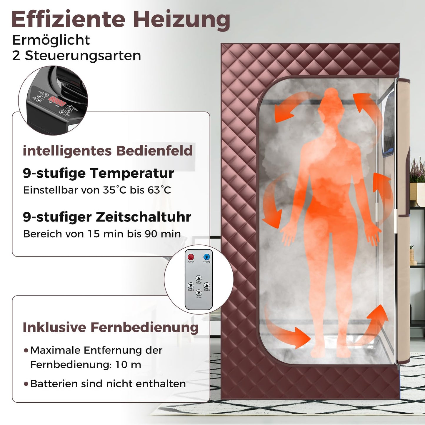COSTWAY Dampfsauna für Zuhause – 3-L-Dampfgenerator, 91x91x183 cm