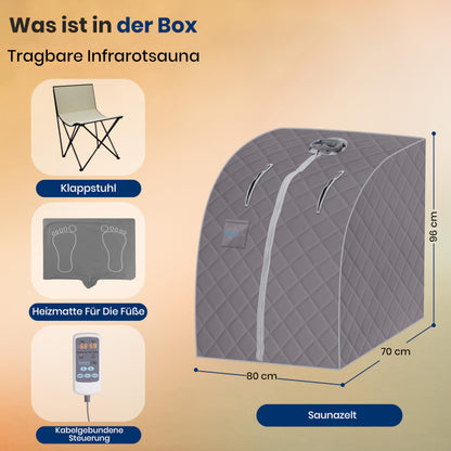 SereneLife Dampfsauna Zelt Grau, faltbar, bis 60 °C, 70×80×98 cm