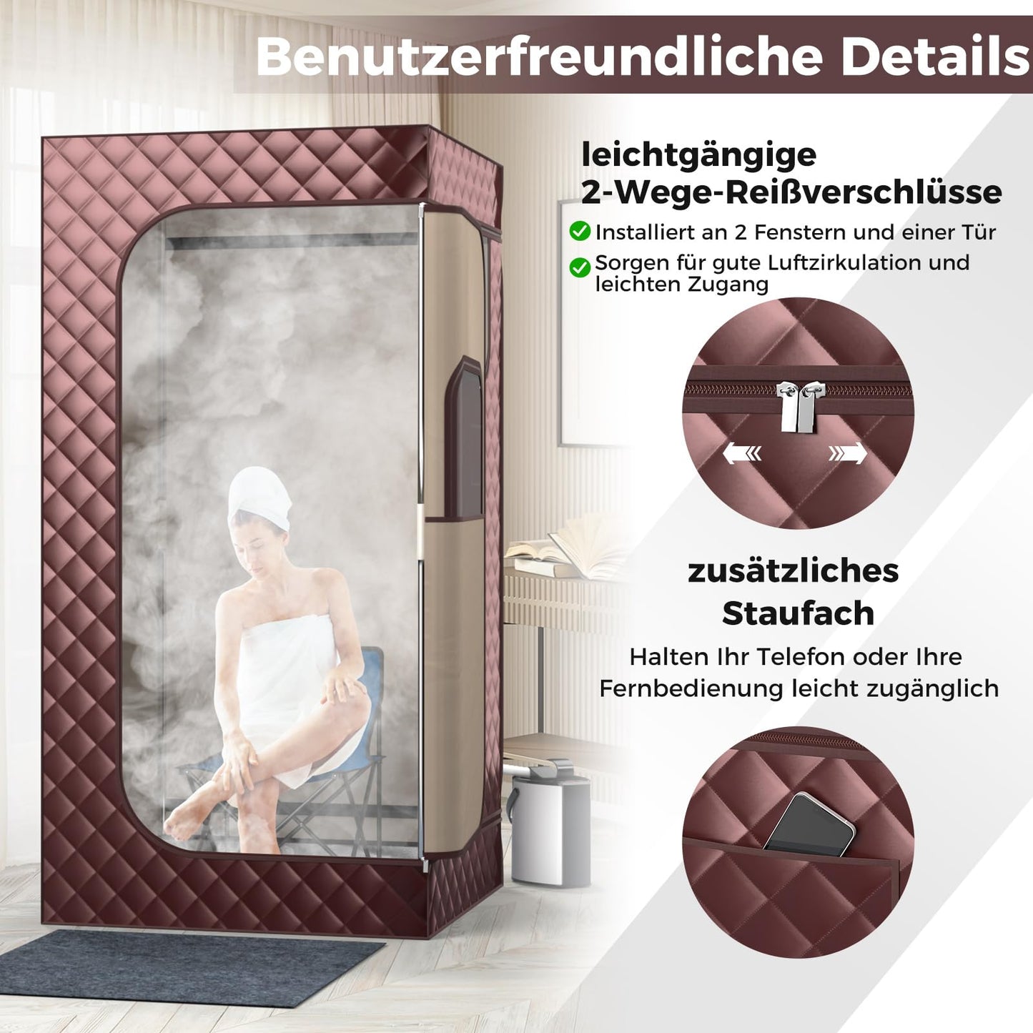 COSTWAY Dampfsauna für Zuhause – 3-L-Dampfgenerator, 91x91x183 cm