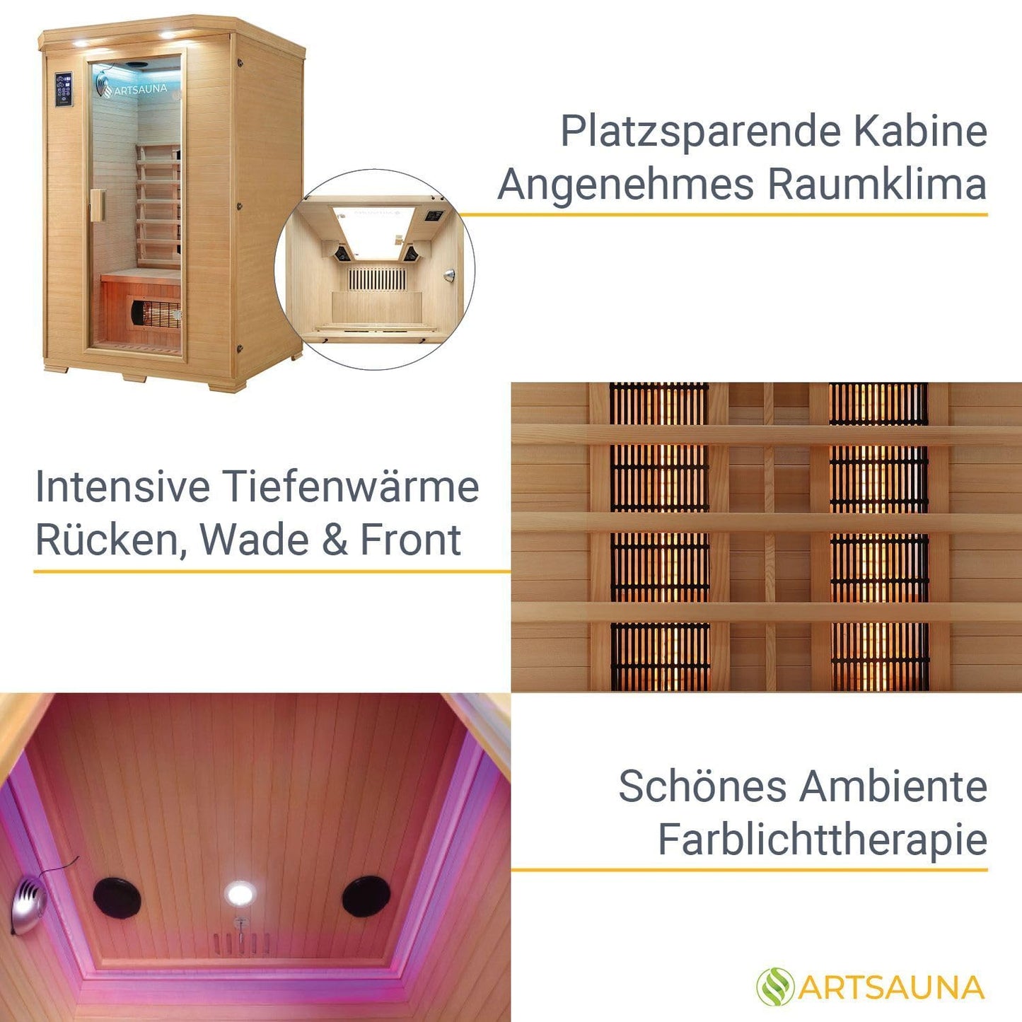Artsauna Infrarotkabine Oslo – Vollspektrum, 2 Personen, Hemlockholz
