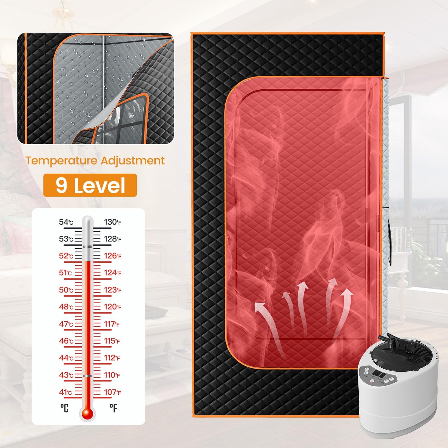 Portable Dampfsauna mit 1 Fenster, 1.200 W, 3 L Dampfgenerator