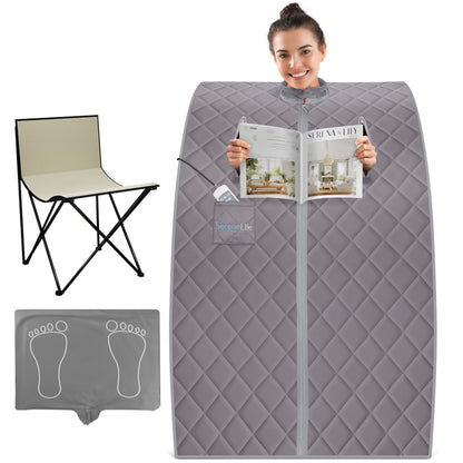 SereneLife Dampfsauna Zelt Grau, faltbar, bis 60 °C, 70×80×98 cm