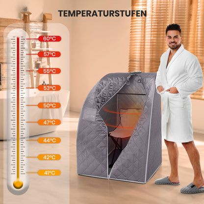SereneLife Dampfsauna Zelt Grau, faltbar, bis 60 °C, 70×80×98 cm