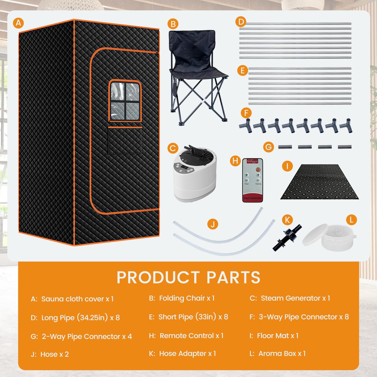 Portable Dampfsauna mit 1 Fenster, 1.200 W, 3 L Dampfgenerator