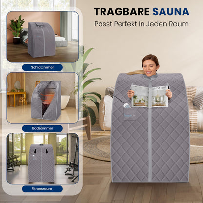 SereneLife Dampfsauna Zelt Grau, faltbar, bis 60 °C, 70×80×98 cm