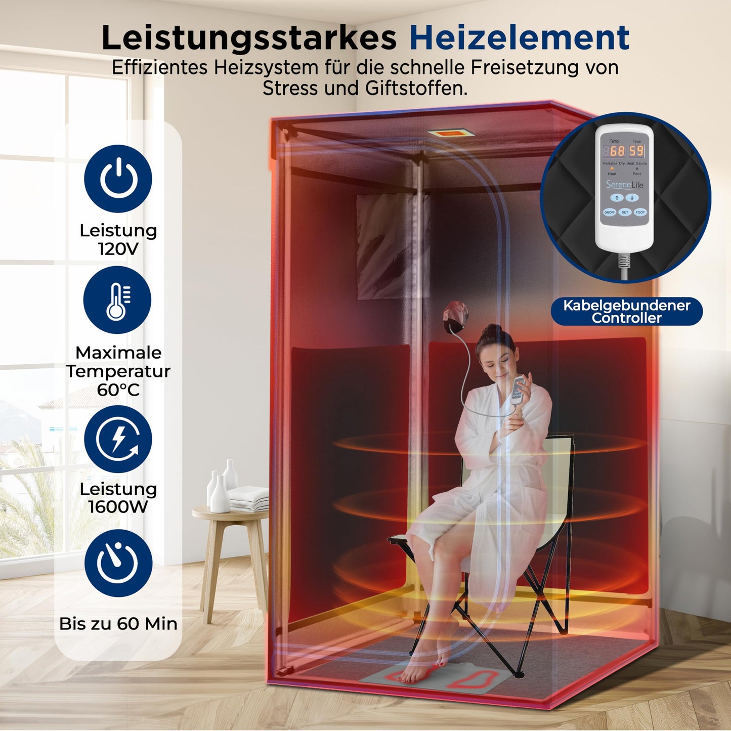 SereneLife Infrarotsauna Zelt, faltbar, 1–2 Personen, bis 60 °C