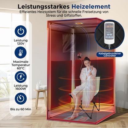 SereneLife Infrarotsauna Zelt, faltbar, 1–2 Personen, bis 60 °C