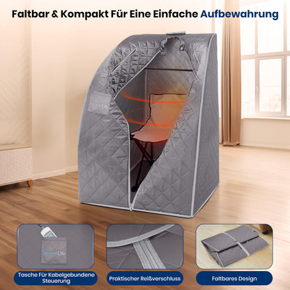 SereneLife Dampfsauna Zelt Grau, faltbar, bis 60 °C, 70×80×98 cm